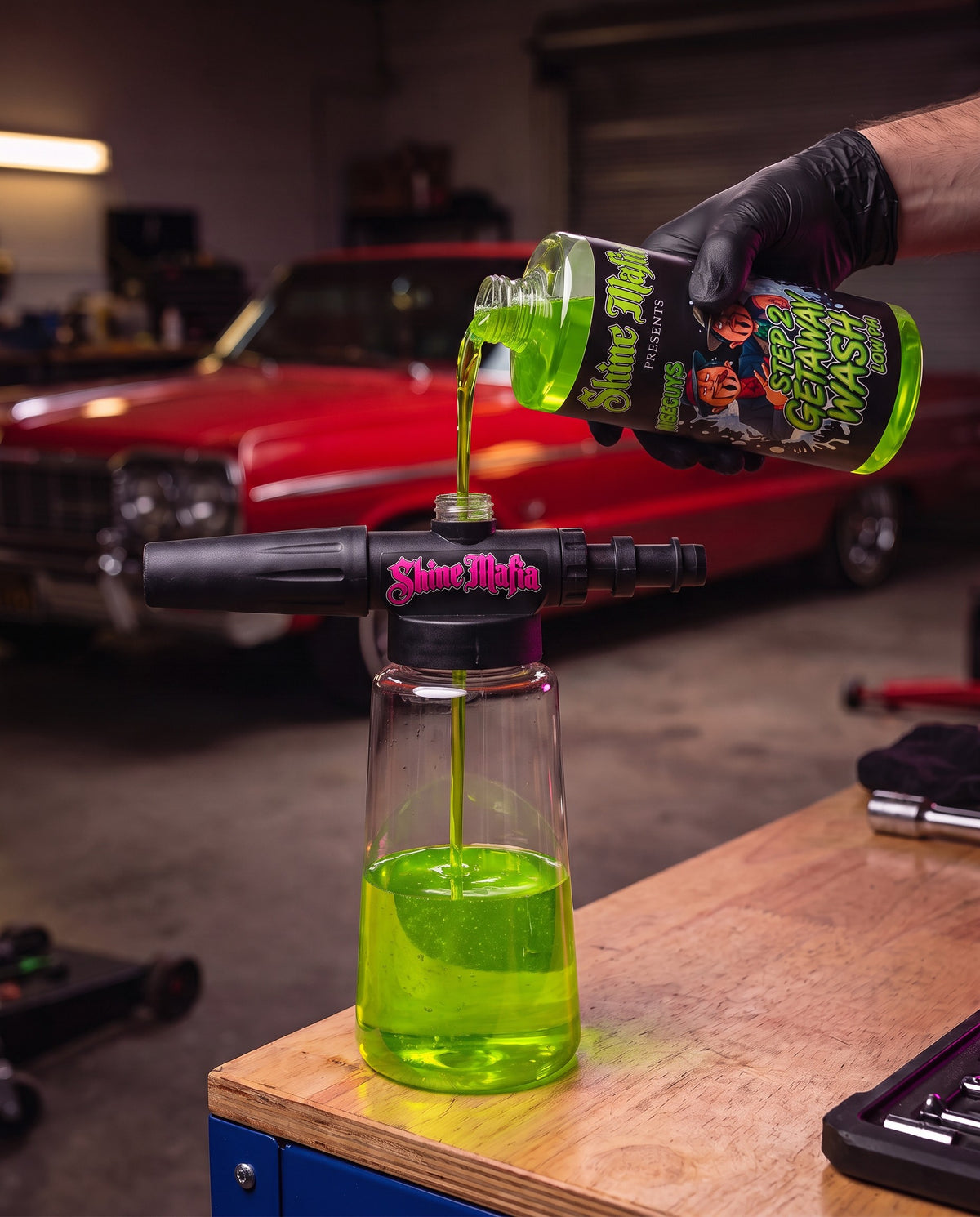 Pouring Getaway Wash, Step 2 into a foam cannon