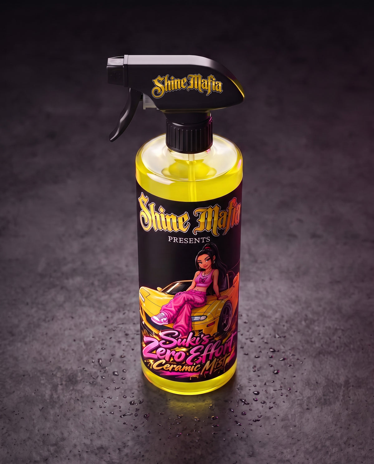 Suki's Zero Effort Ceramic Mist, high angle view of the clear bottle
