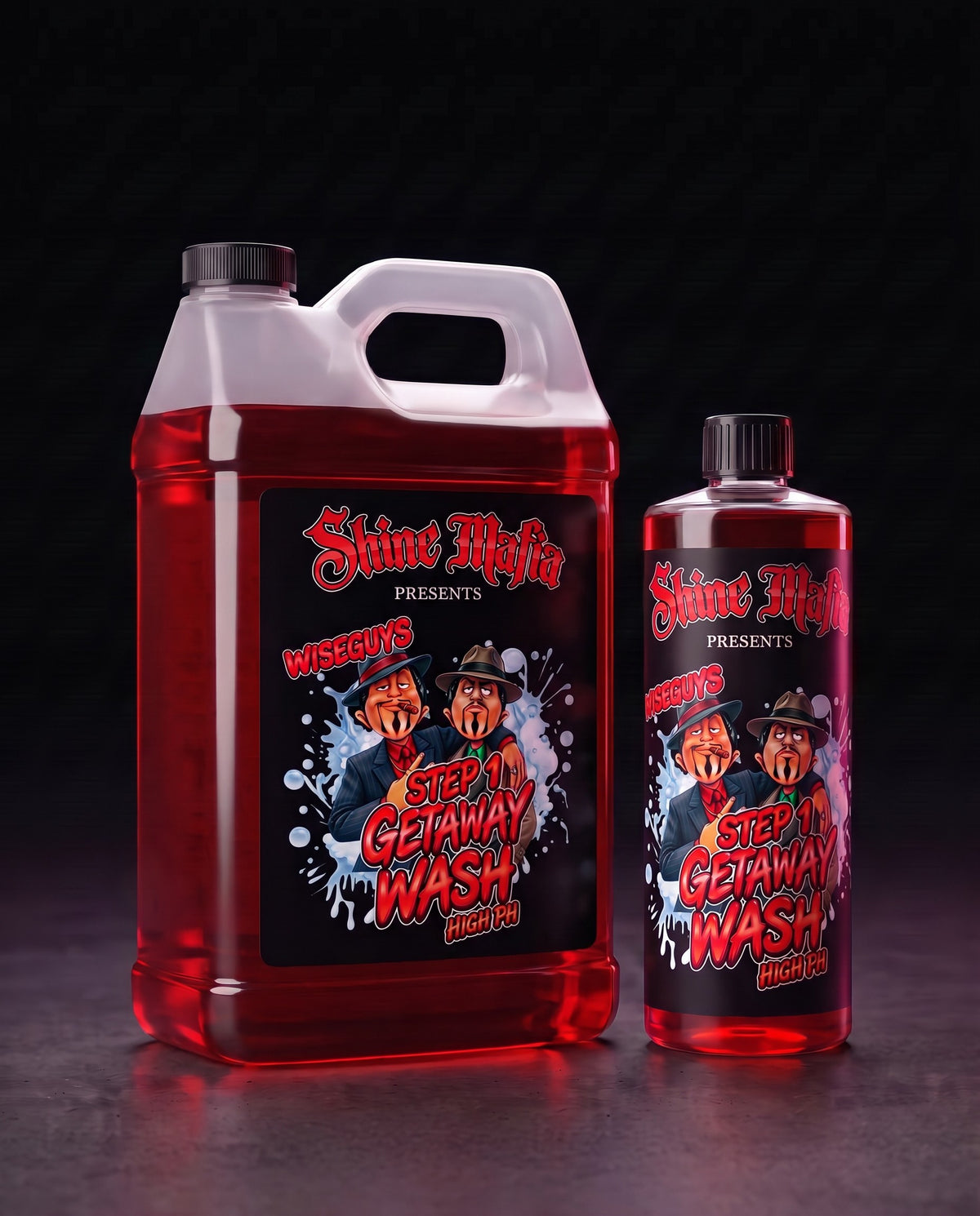 Getaway Wash, Step 1 Gallon next to the 16 oz bottle, for size