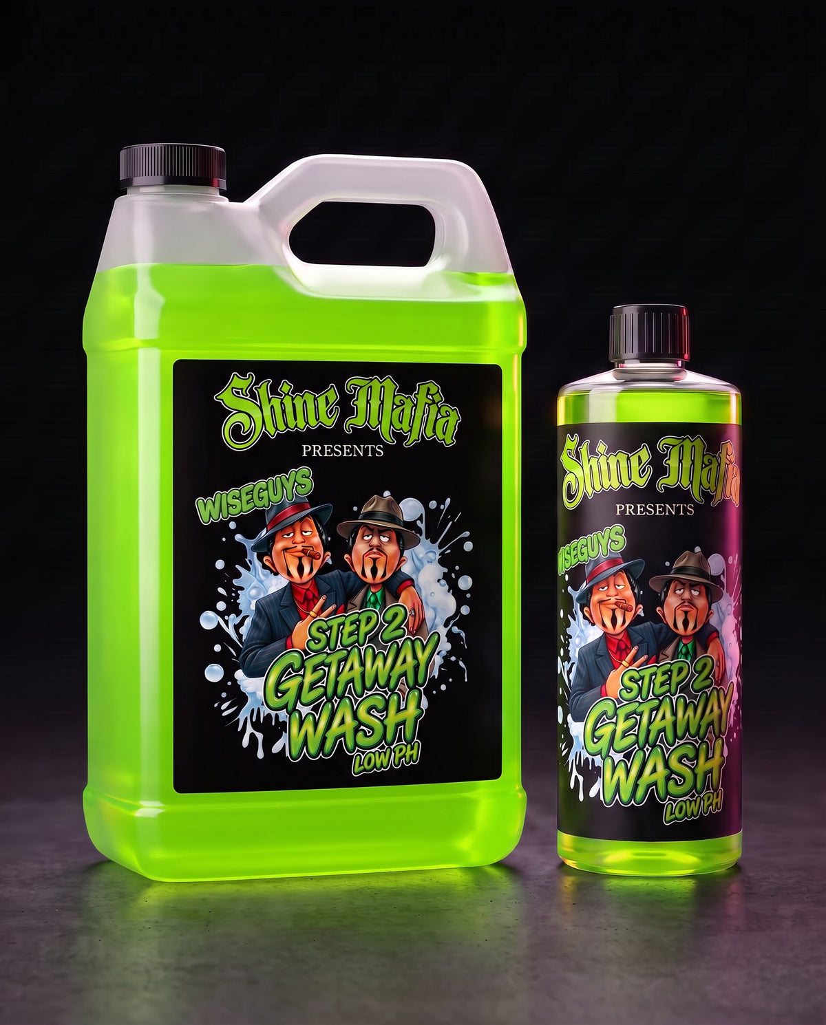 Getaway Wash, Step 2 Gallon next to the 16 oz bottle, for size