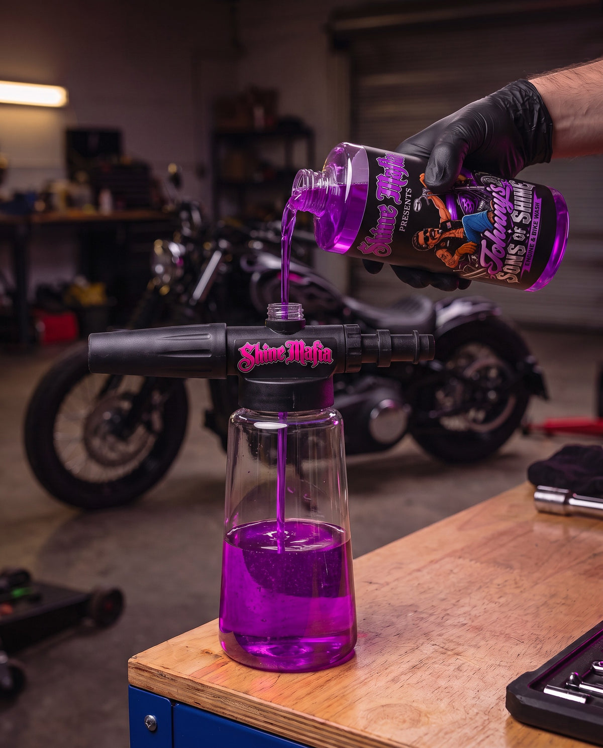 Pouring Johnny's Sons of Shine into a foam cannon