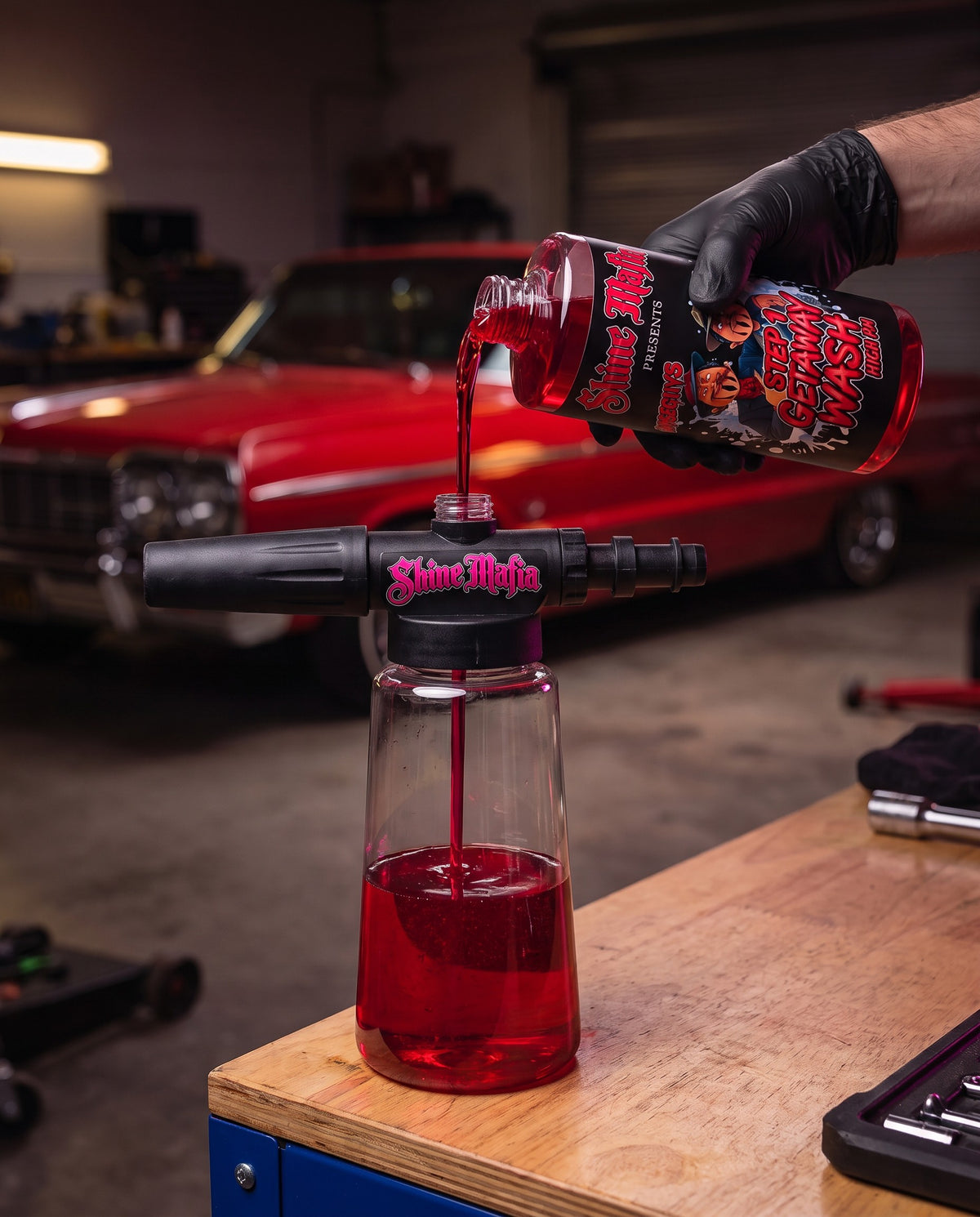 Pouring Getaway Wash, Step 1 into a foam cannon