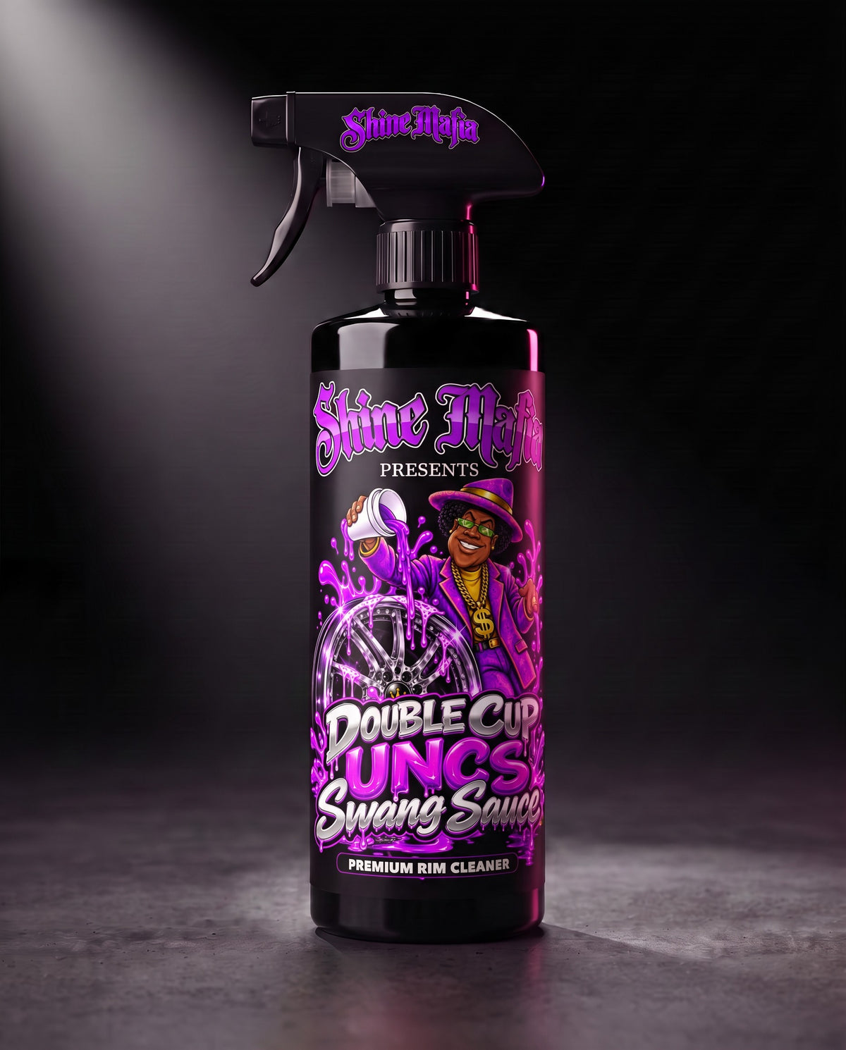 UNC's Double Cup Swang Sauce in the black bottle